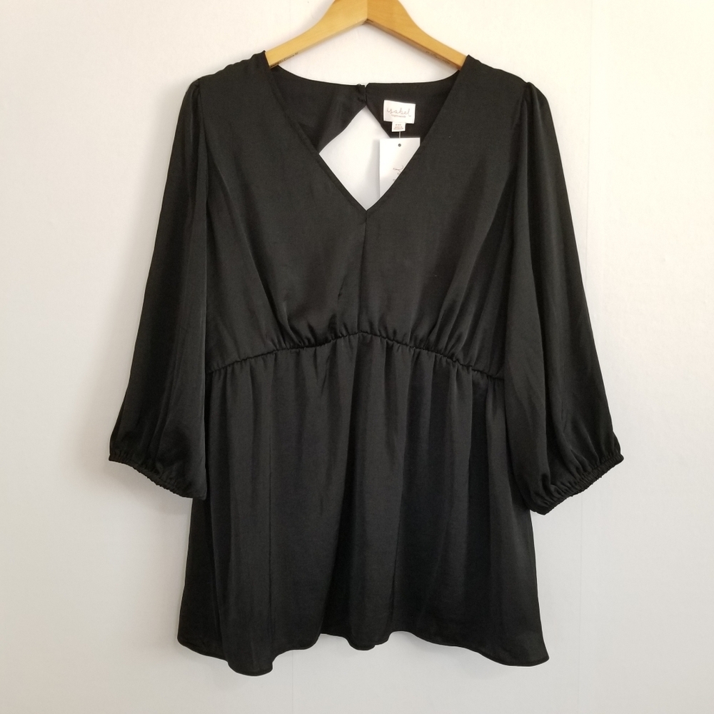 NWT Isabel Maternity Black Satin Back Cutout Blouse Size XXL
